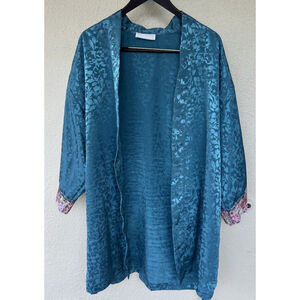 Val Mode Women’s Vintage Satin Jacquard Robe Kimono Sleeve Floral Lace Mermaid L